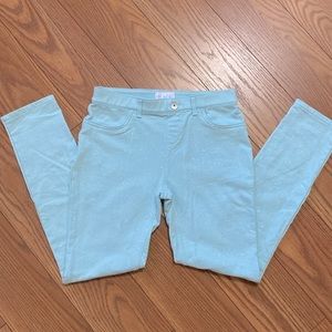 Place girls stretch light blue wh silver glitter slim, skinny leg dress pants